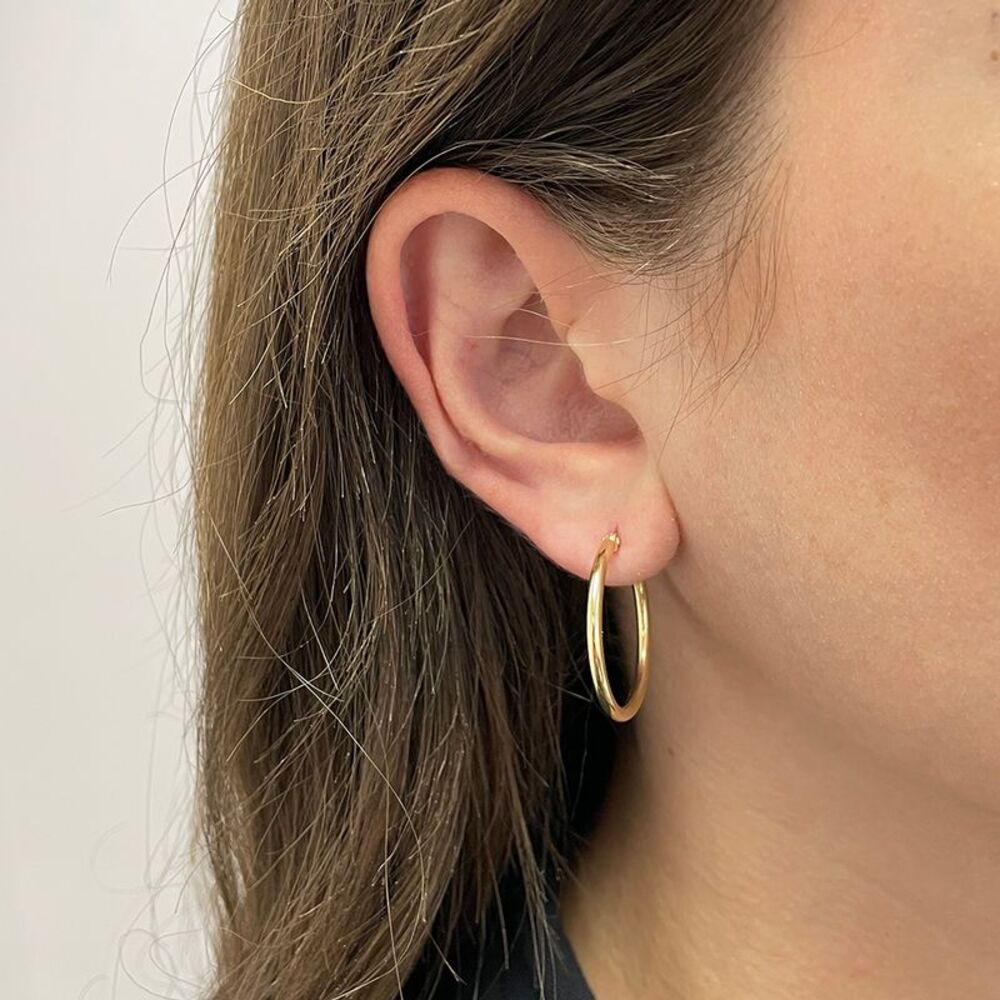 14K Yellow Gold 1 inch Classic Round Hoop Earrings
